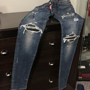 Amiri mx1 denim jeans black leather patches size 33